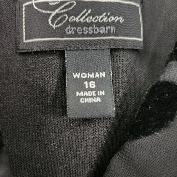 Black Velvet Brocade Burnout Asymmetrical Hem Dress - Worn once! Sz 16 - Picture 3 of 5